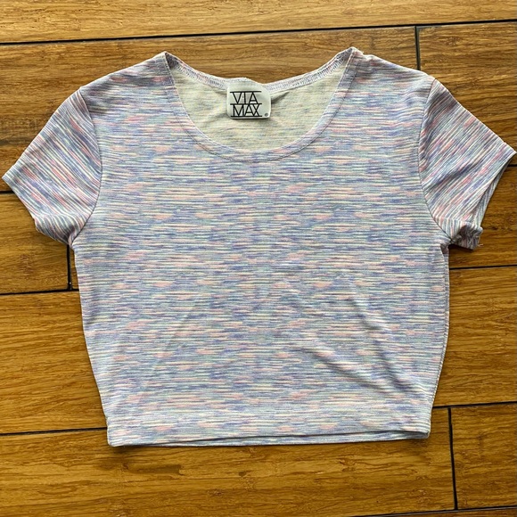 Lightweight Sheer Stretchy Rainbow Sherbert Colors Summer Crop Top - Picture 2 of 7